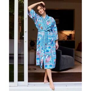 M14 Printfresh Under the Sea Blue Mermaid Poplin Robe Nautical FishNovelty Print